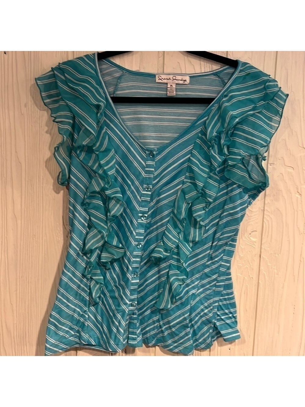 French Laundry Green and White Button Down Blouse XL